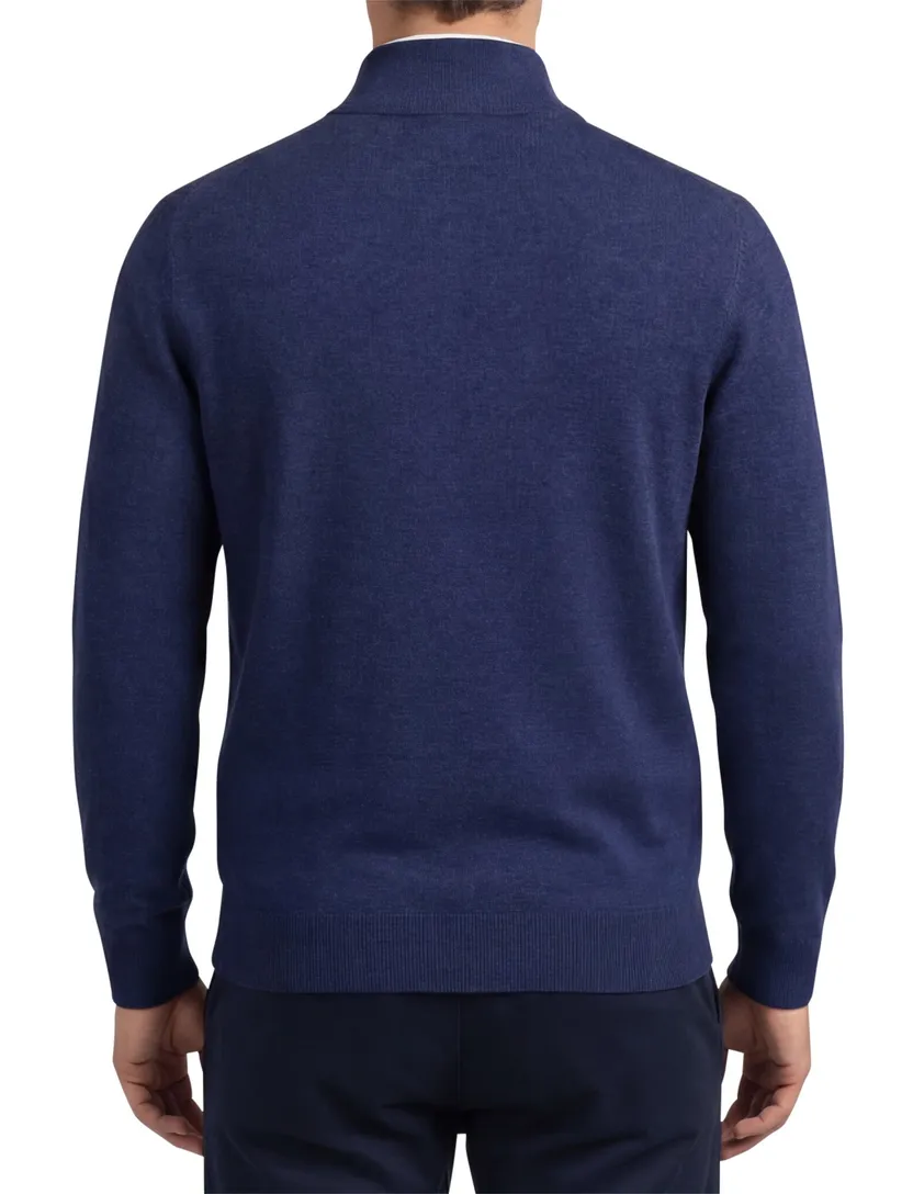 katoenen Gant half zip trui blauw effen normale fit