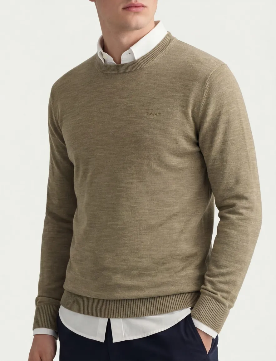 Gant sunfaded crew neck khaki gemeleerd normale fit