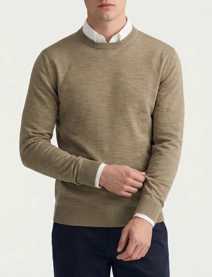 Gant sunfaded crew neck khaki gemeleerd normale fit