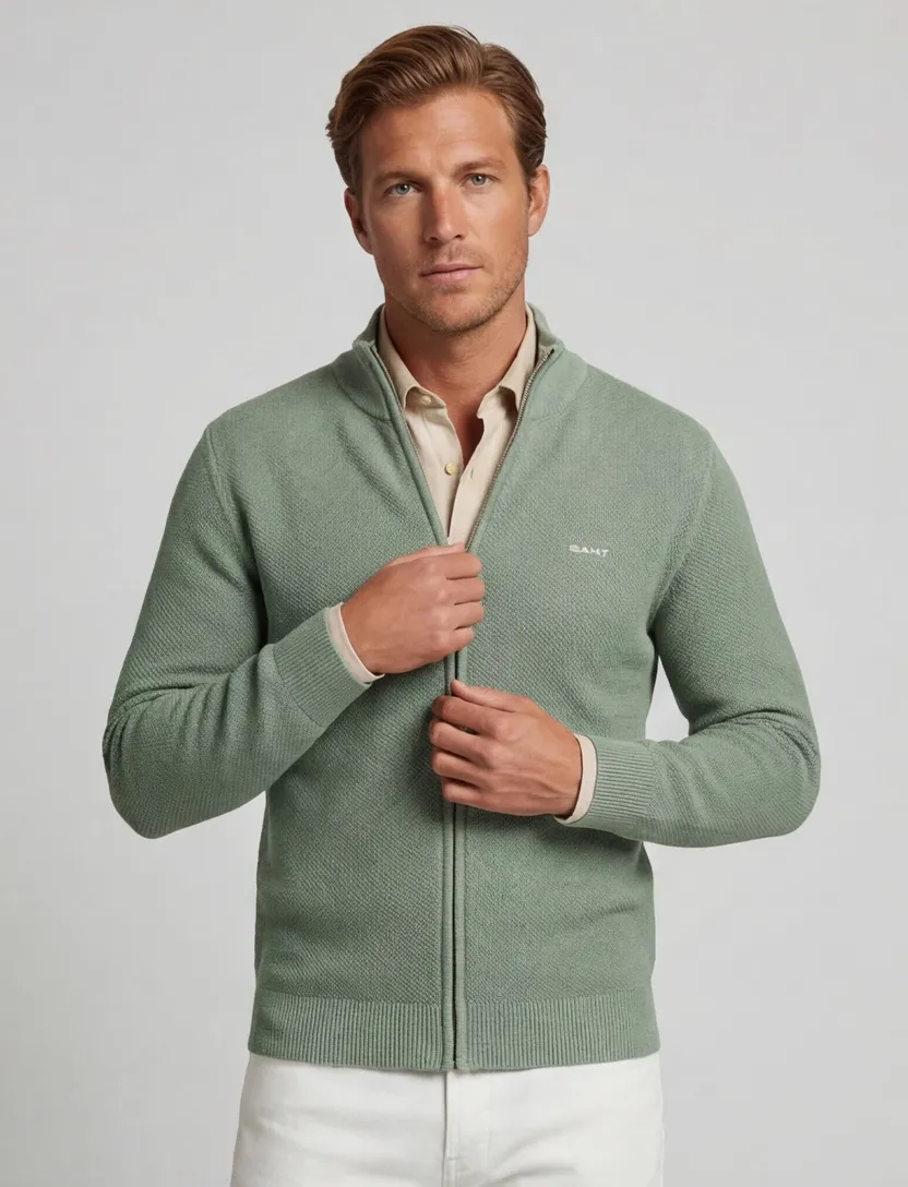 katoenen Gant vest groen normale fit gebreid