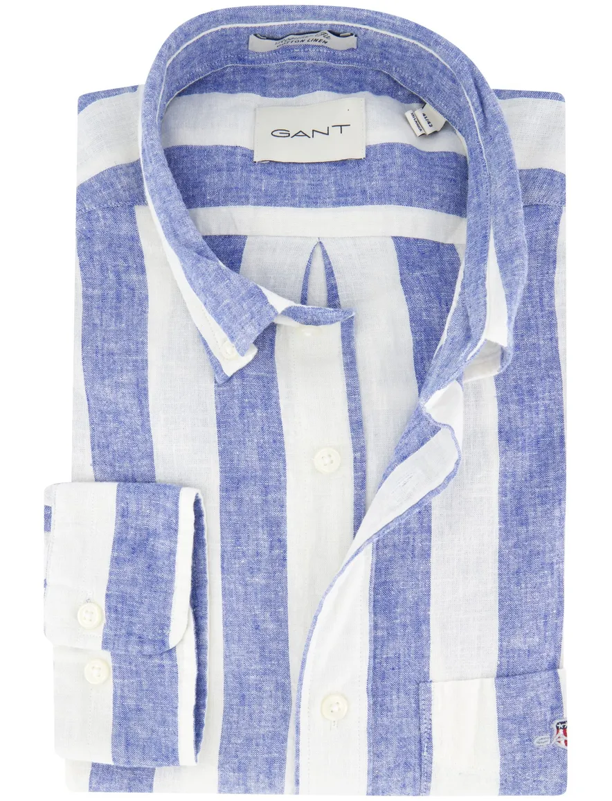 Gant Regular Fit overhemd blauw gestreept linnen
