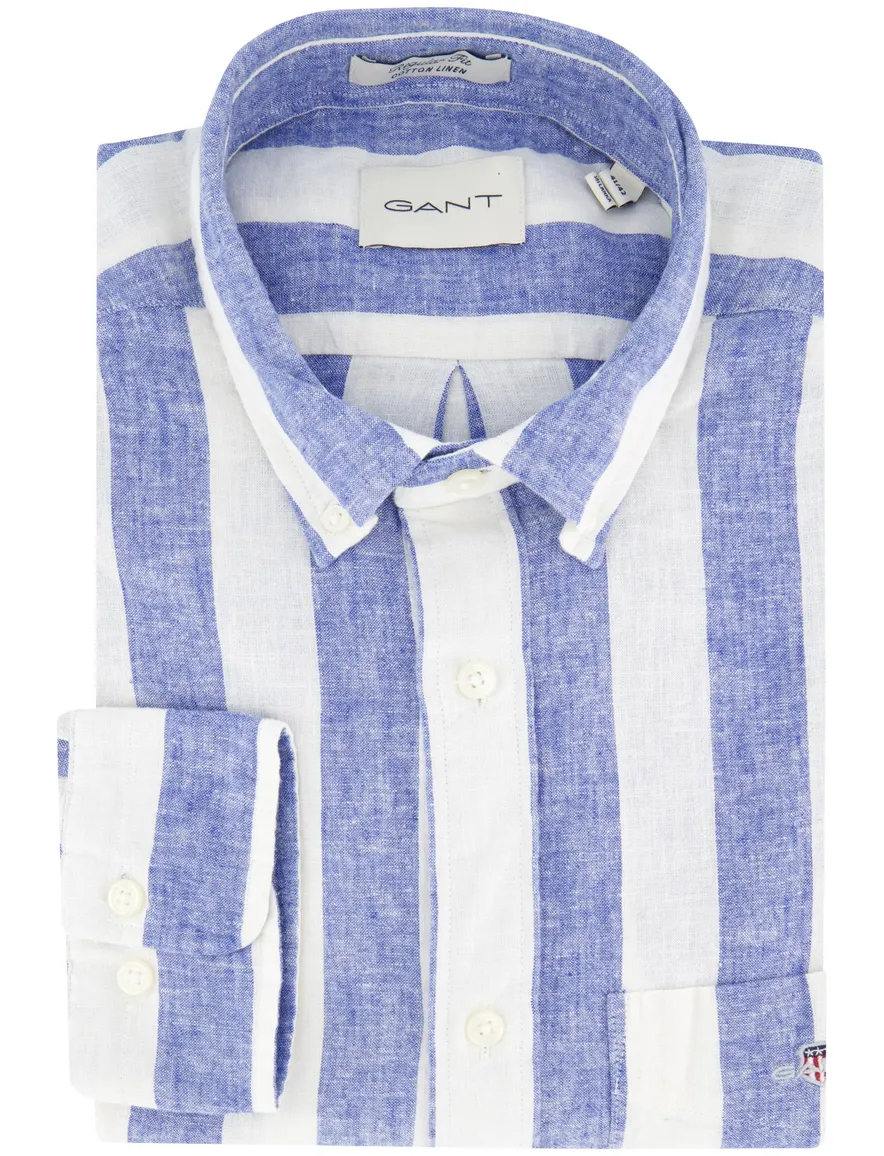 Gant Regular Fit overhemd blauw gestreept linnen