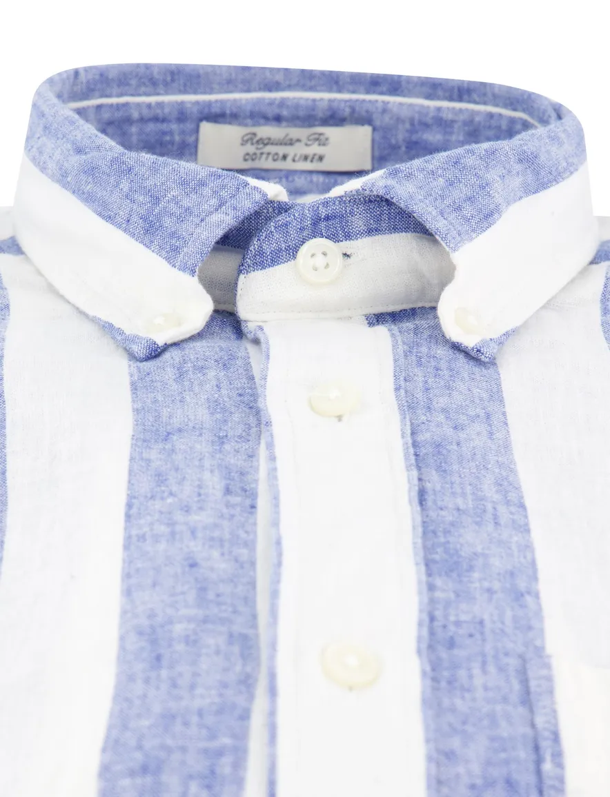 Gant Regular Fit overhemd blauw gestreept linnen