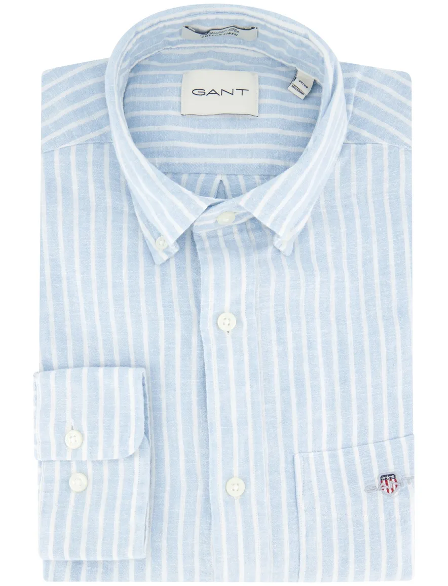 Gant overhemd lichtblauw gestreept button-down