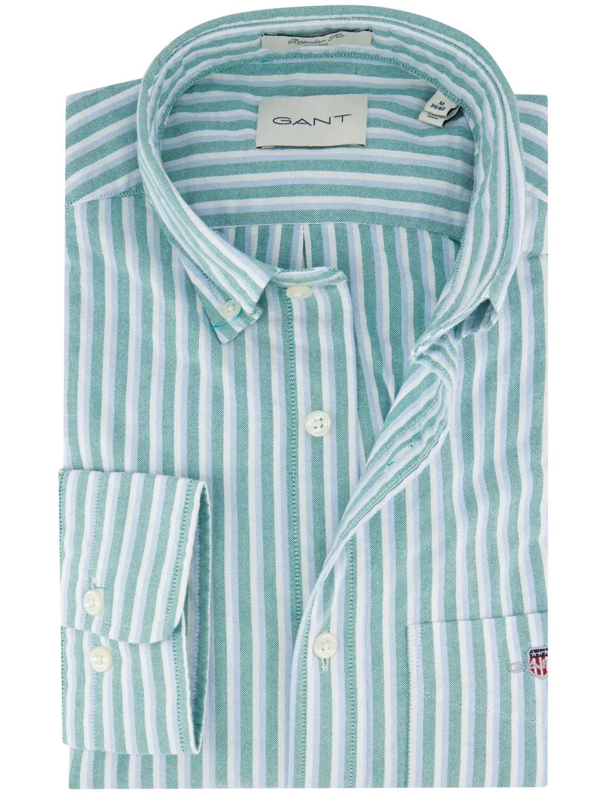 Gant overhemd blauw groen gestreept