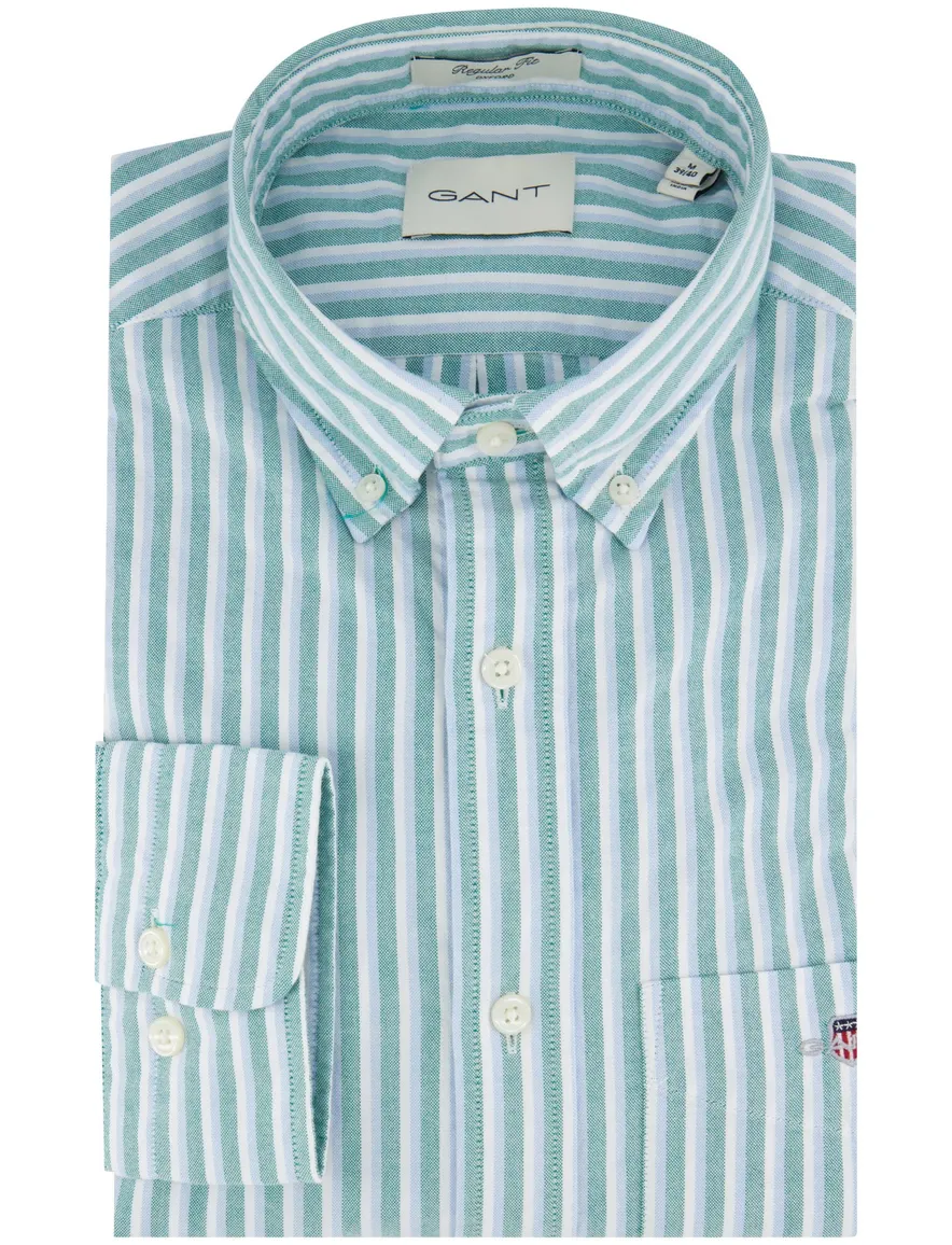 Gant overhemd blauw groen gestreept