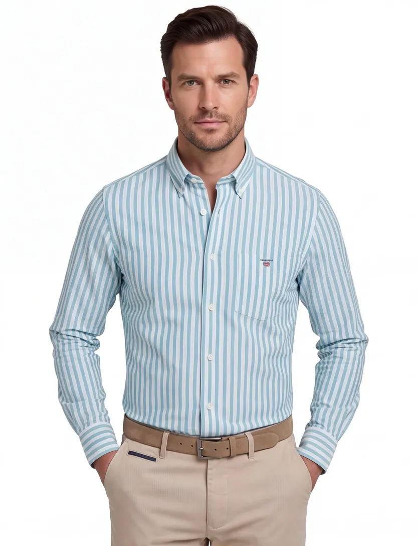 Gant blauw groen gestreept overhemd