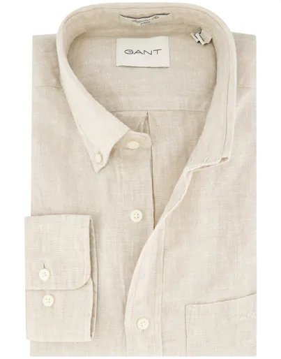 Gant Gant overhemd beige linnen lange mouwen