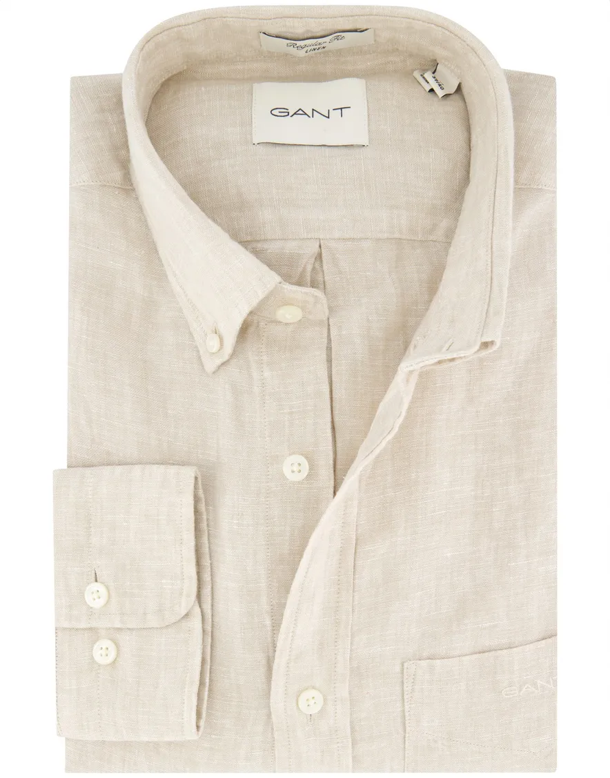 Gant overhemd beige linnen