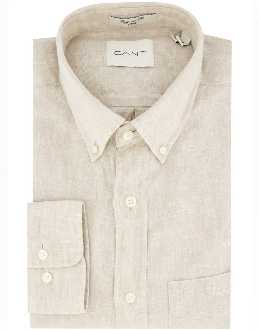 Gant overhemd beige linnen button-down