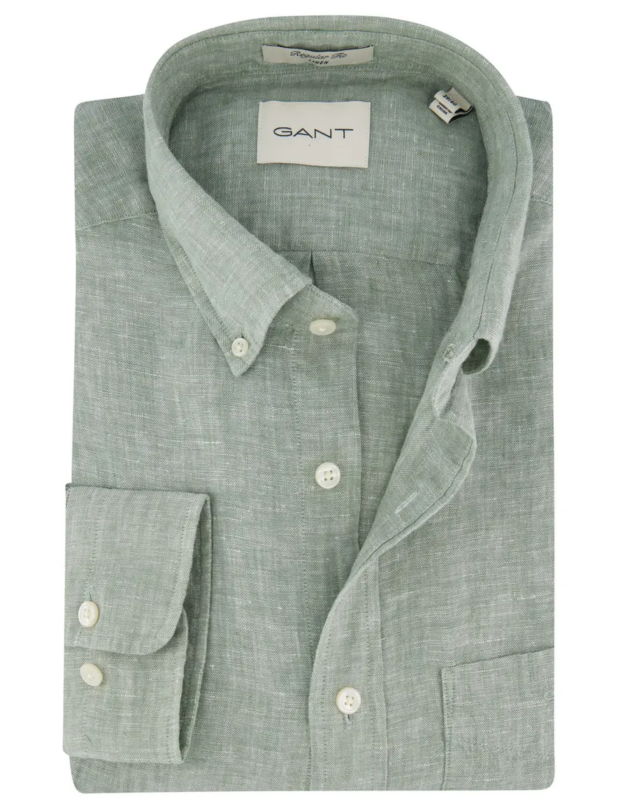 Gant overhemd groen linnen regular fit
