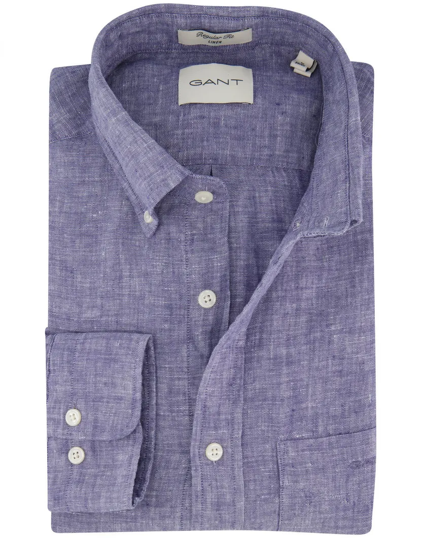 Gant overhemd donkerblauw linnen gemêleerd