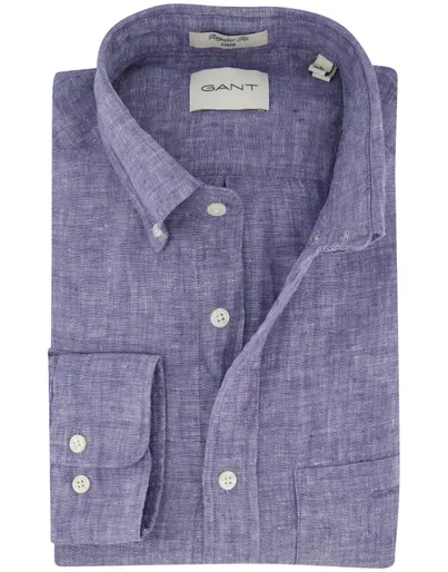Gant Gant overhemd donkerblauw linnen lange mouw