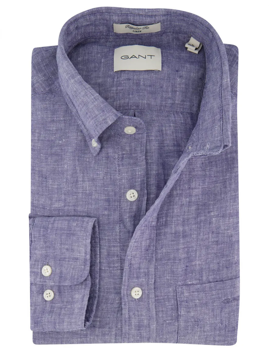 Gant overhemd donkerblauw linnen