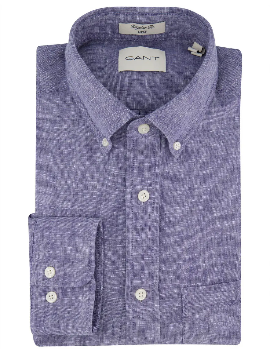 Gant overhemd donkerblauw linnen