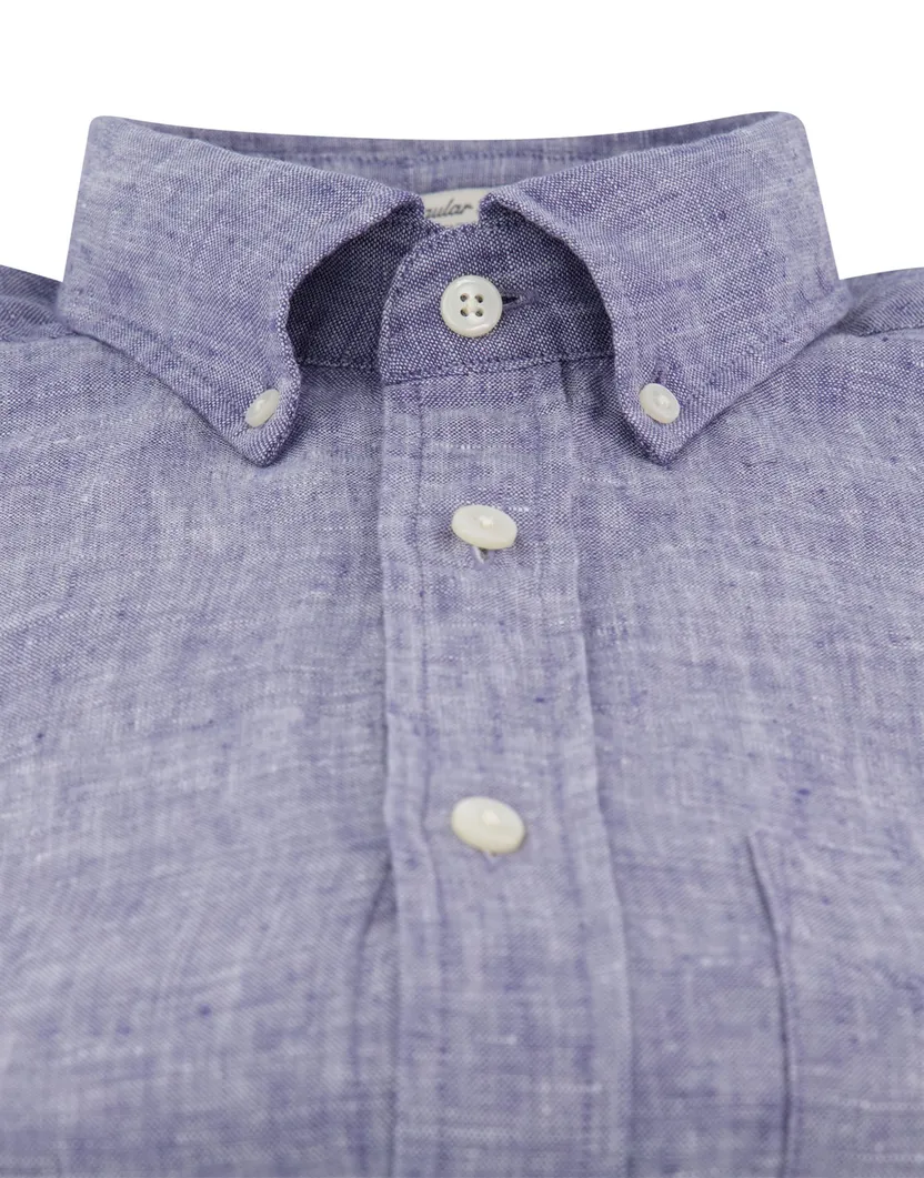Gant overhemd donkerblauw linnen gemêleerd