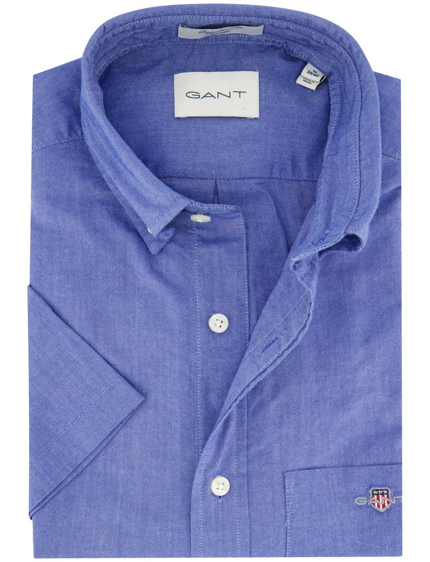Gant overhemd korte mouw blauw borstzak