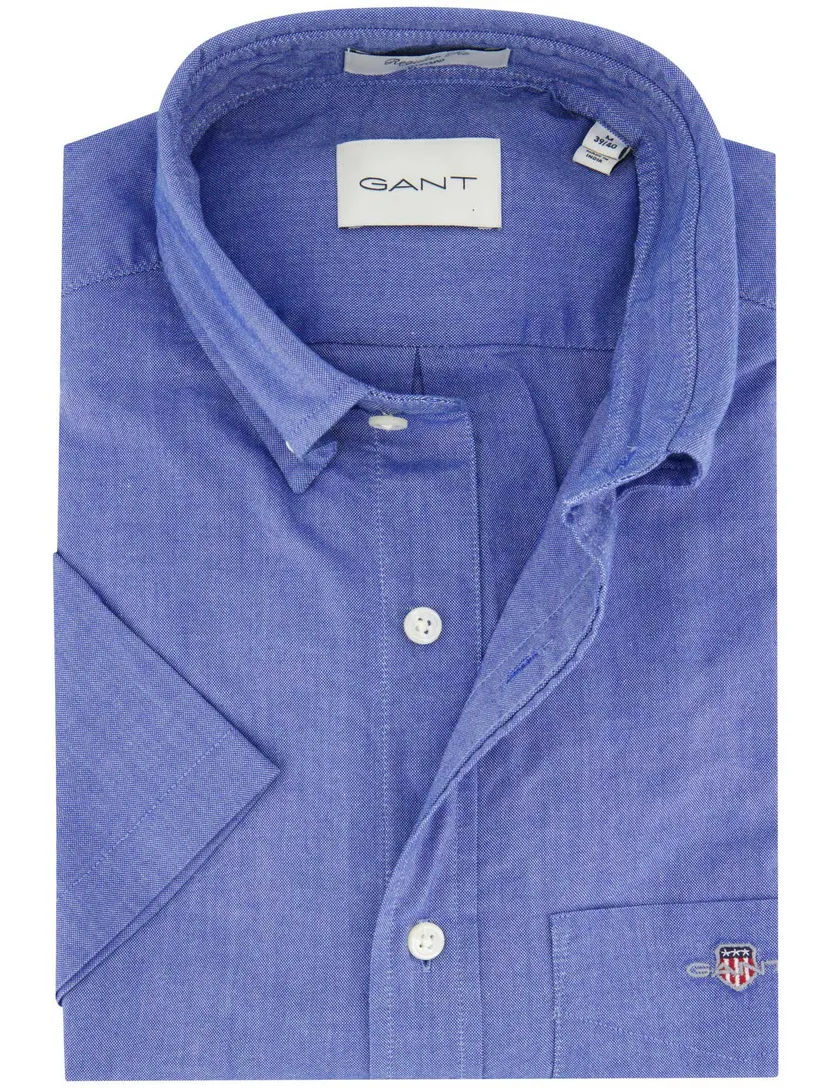 Gant overhemd korte mouw katoen blauw
