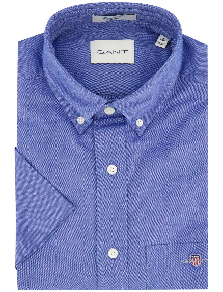 Gant overhemd korte mouw blauw borstzak