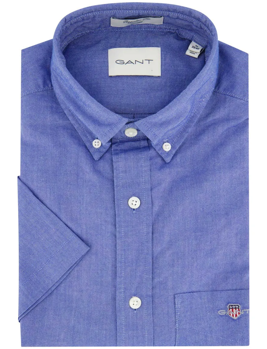 Gant overhemd korte mouw blauw borstzak