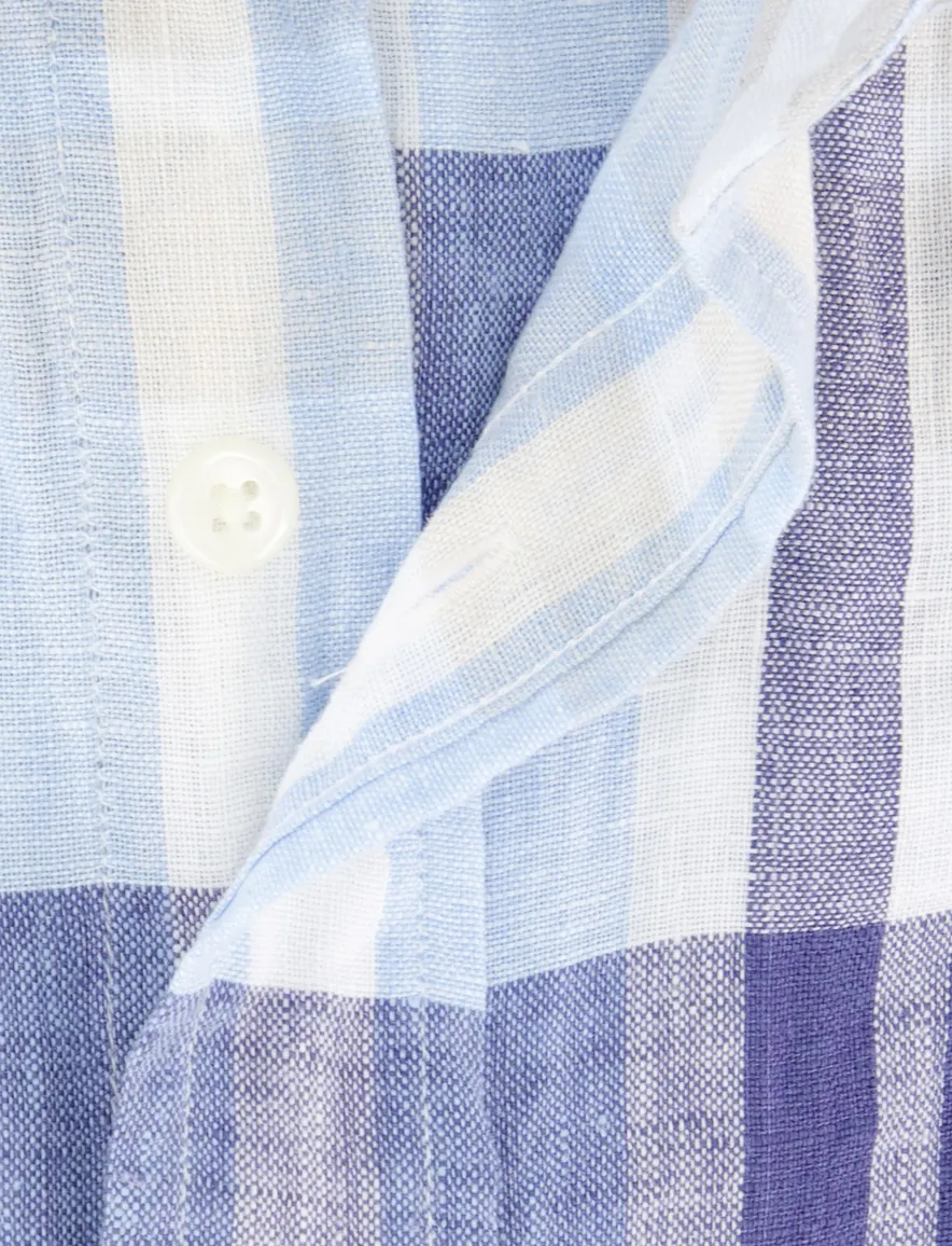 Gant overhemd korte mouw beige blauw geruit