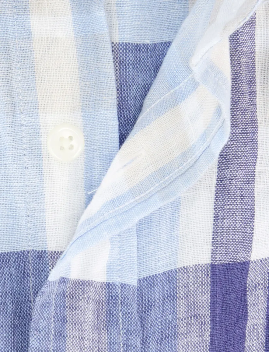 Gant overhemd korte mouw beige blauw geruit