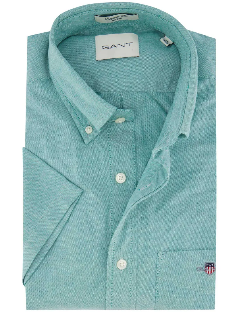Gant overhemd korte mouw turquoise katoen