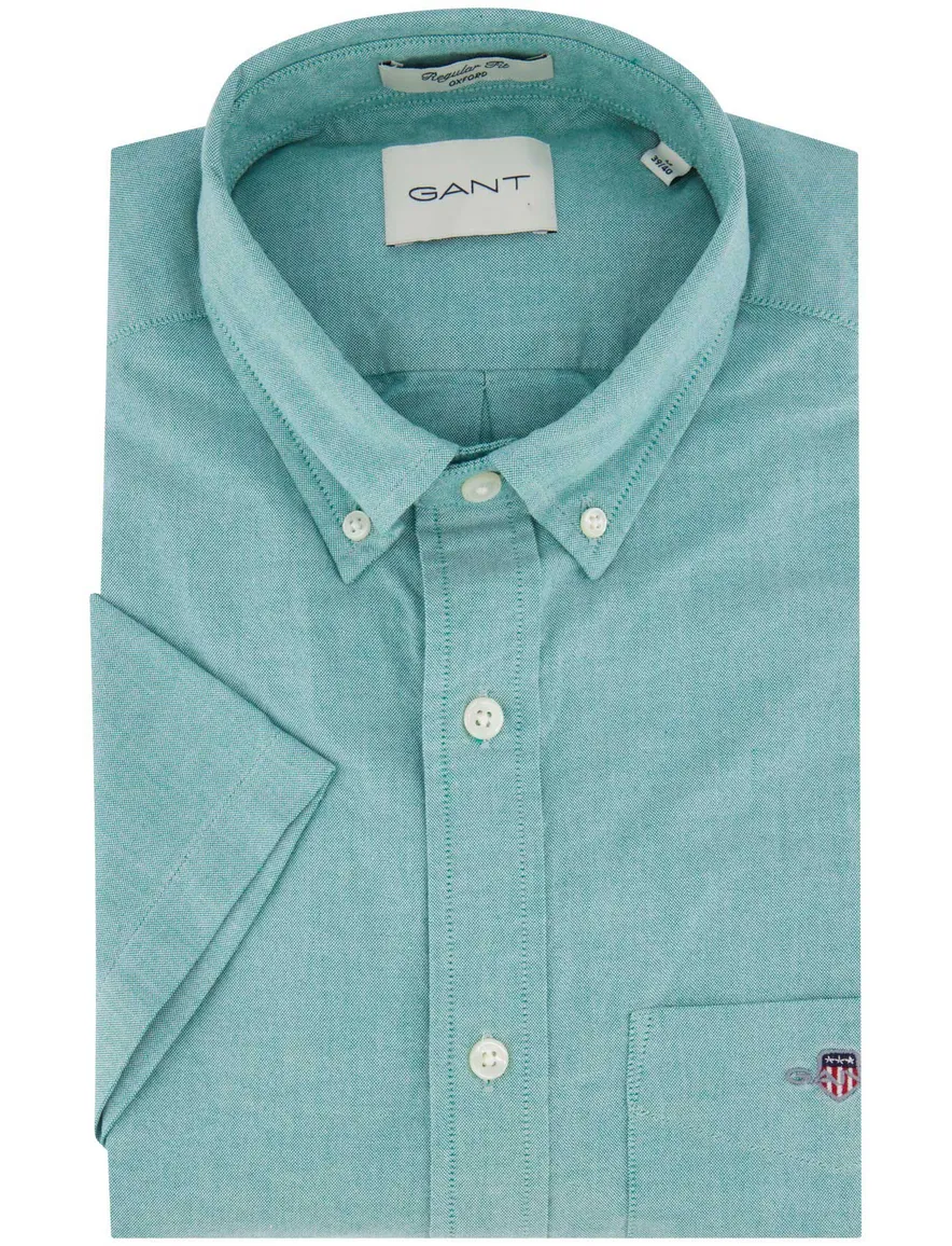 Gant katoenen overhemd korte mouw turquoise