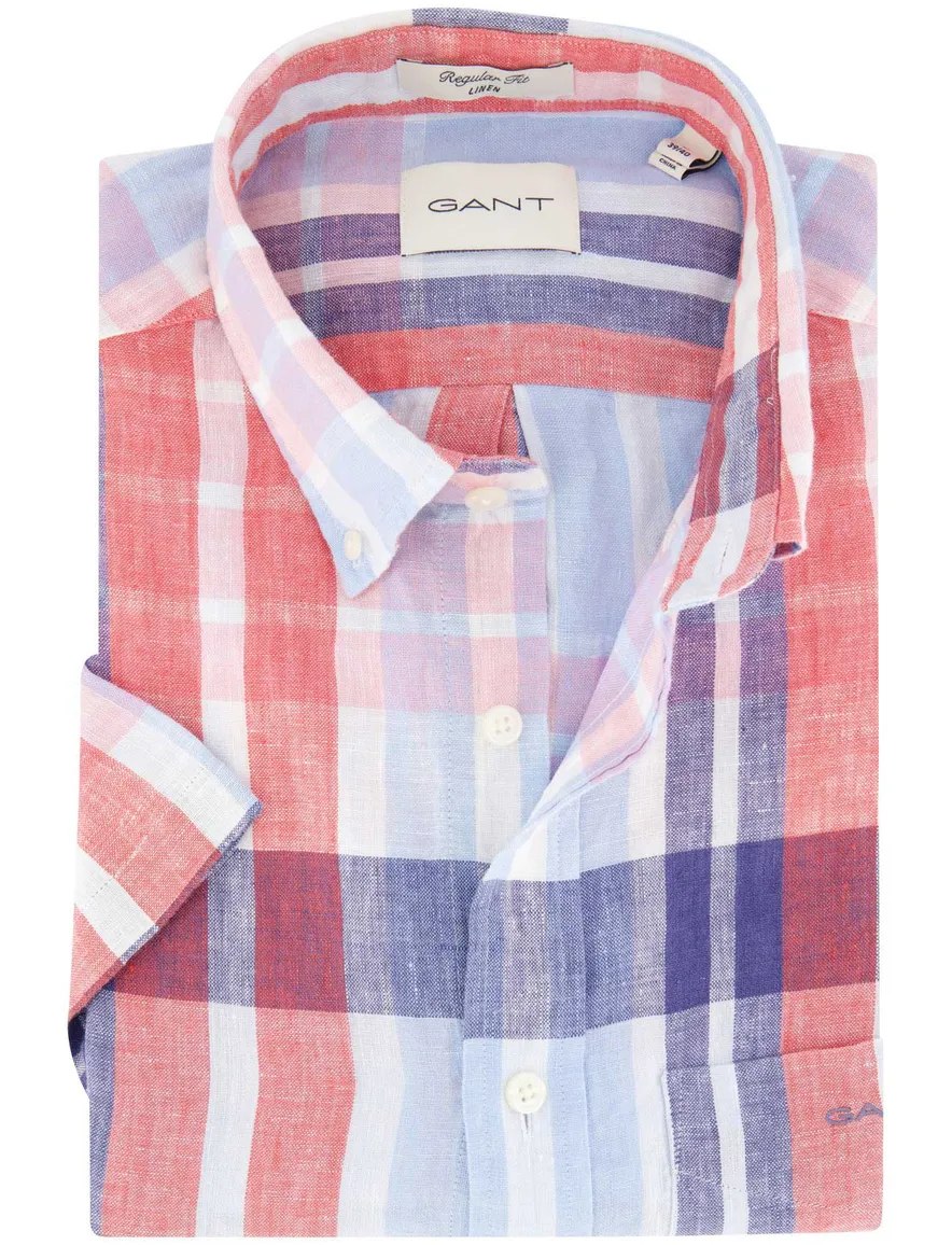 Gant overhemd korte mouw rood blauw wit geruit