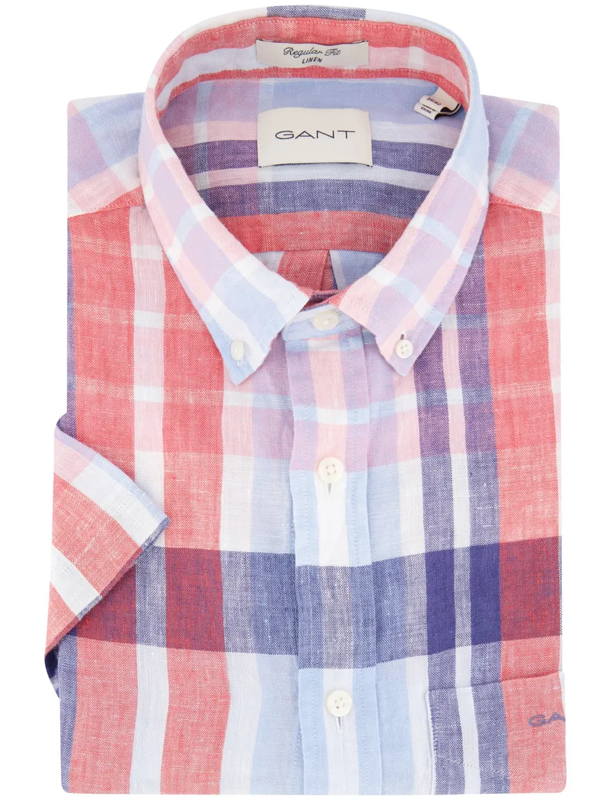 Gant overhemd korte mouw rood blauw wit geruit