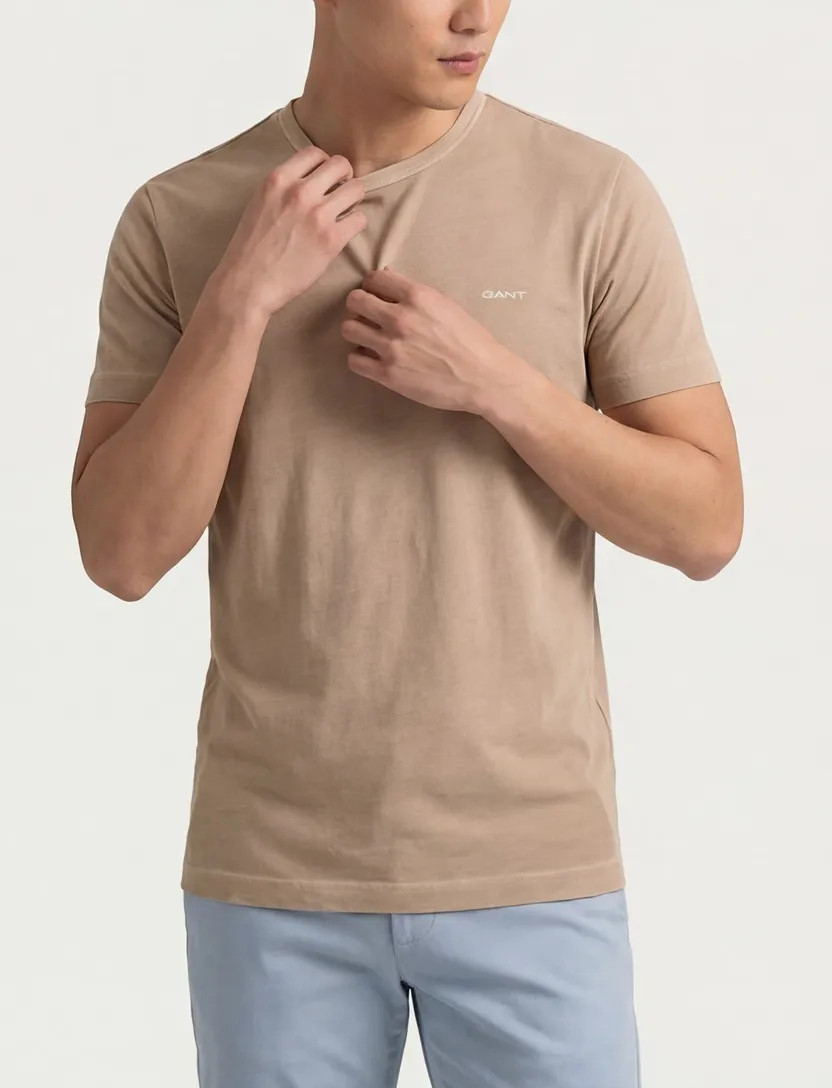 Gant T-shirt bruin effen Sunfaded SS normale fit katoen