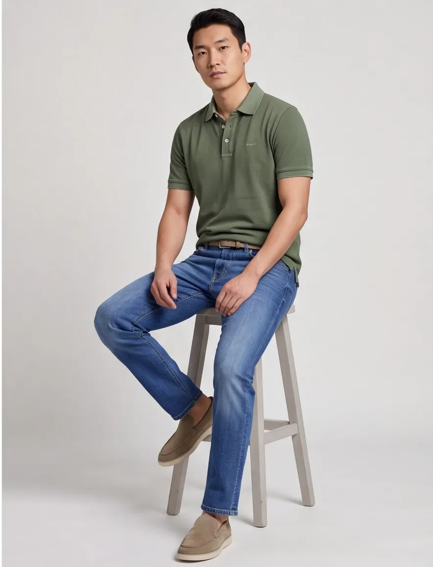 Gant polo groen effen 3 knoops Sunfaded SS Polo
