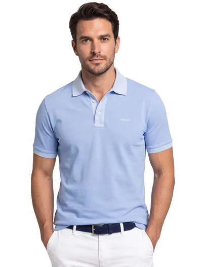 Gant Gant polo lichtblauw Sunfaded SS Polo effen v-hals