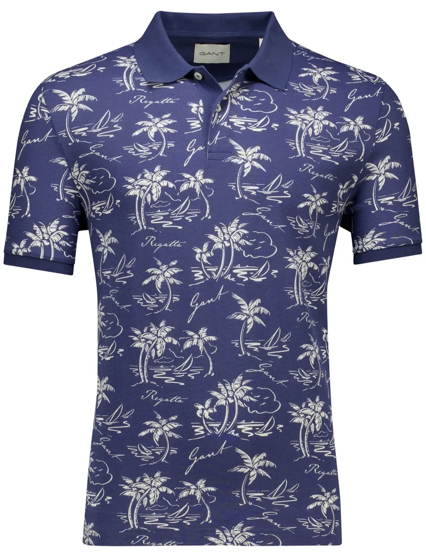 Gant polo donkerblauw geprint 2-knoops normale fit katoen