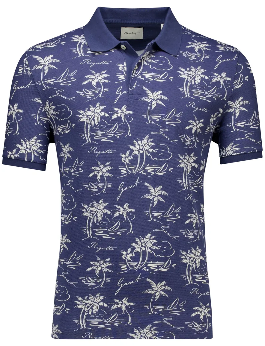 Gant polo donkerblauw Printed Polo 2-knoops