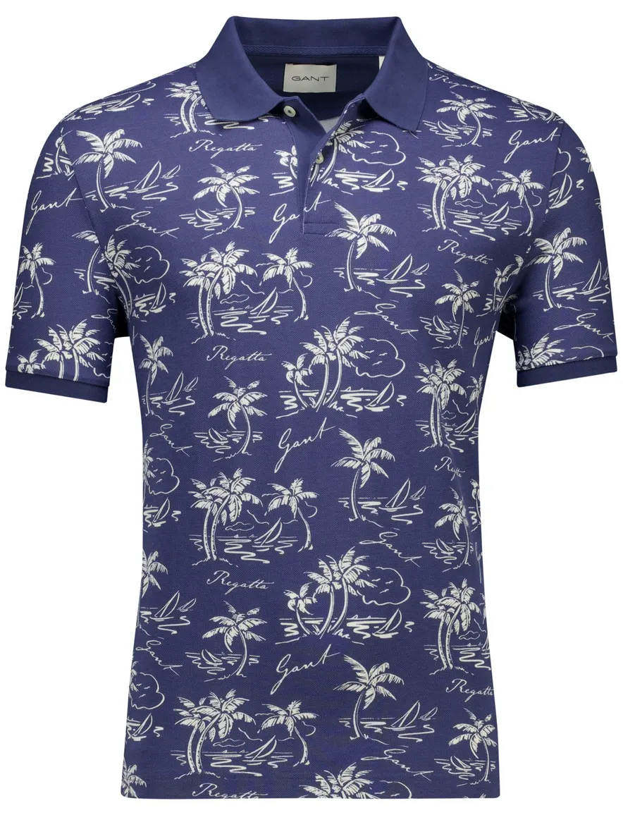 Gant polo donkerblauw Printed Polo 2-knoops