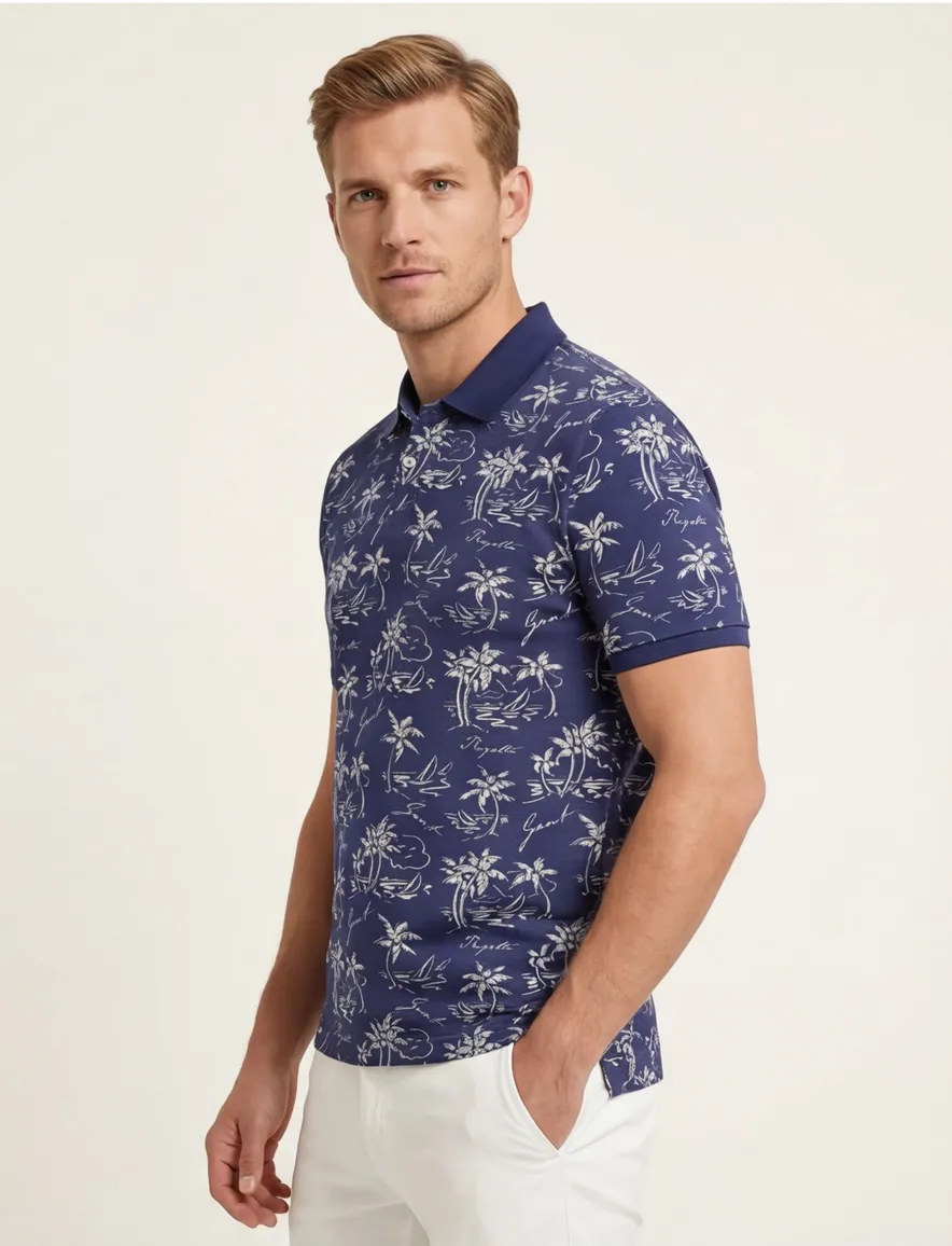 Gant polo donkerblauw Printed Polo 2-knoops