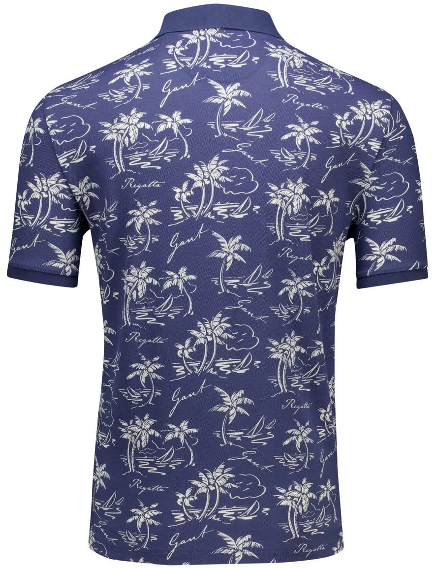 Gant polo donkerblauw Printed Polo 2-knoops