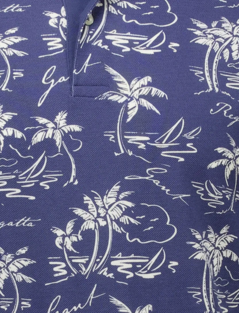 Gant polo donkerblauw geprint 2-knoops normale fit katoen