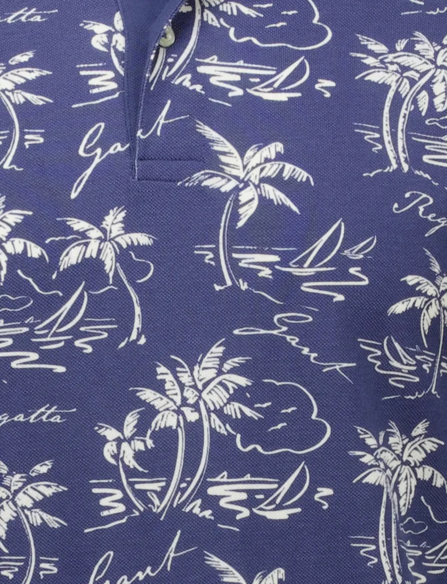 Gant polo donkerblauw geprint 2-knoops normale fit