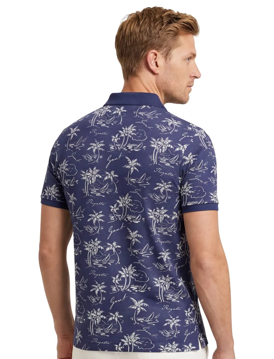 Gant polo donkerblauw geprint 2-knoops normale fit