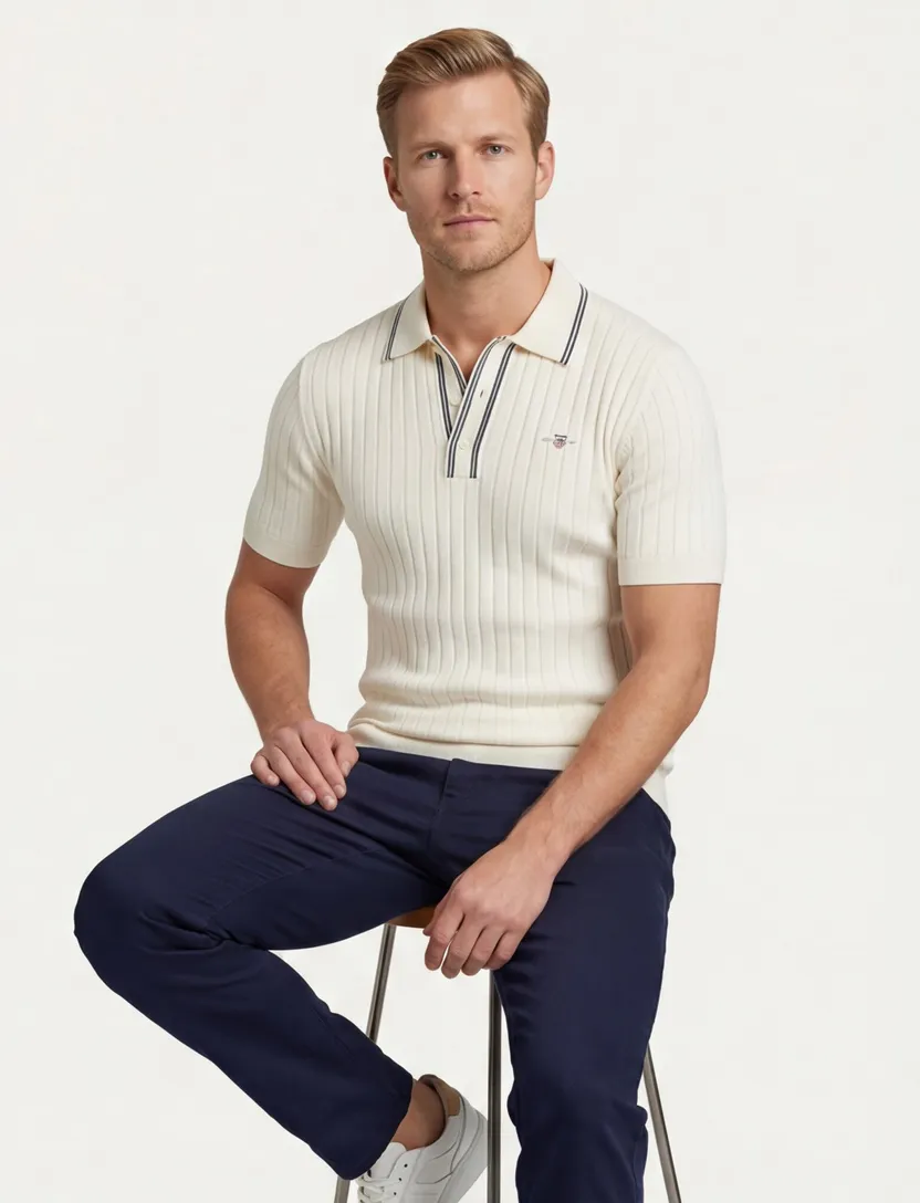 Gant poloshirt creme katoen korte mouw