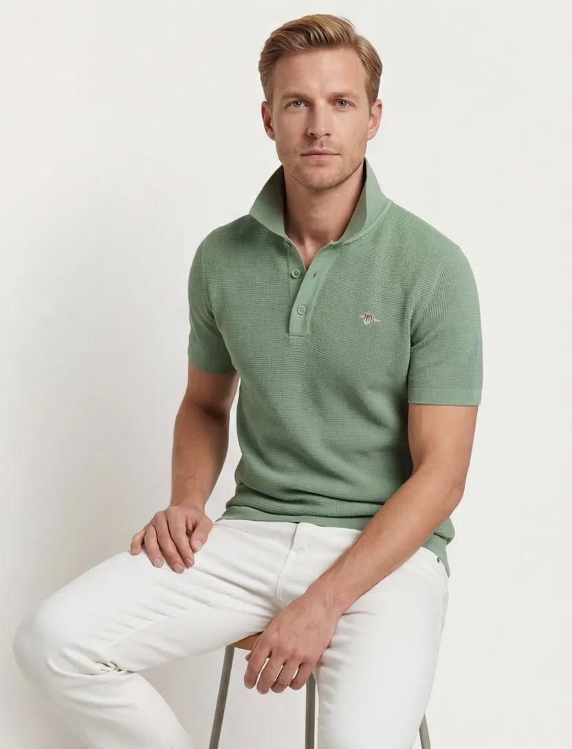 Gant polo groen effen korte mouw
