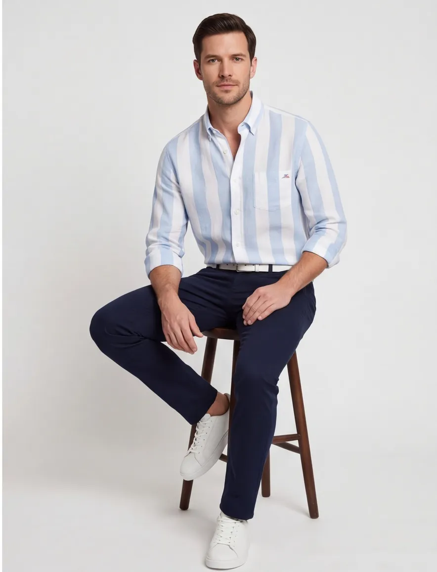 Gant overhemd lichtblauwe strepen button-down