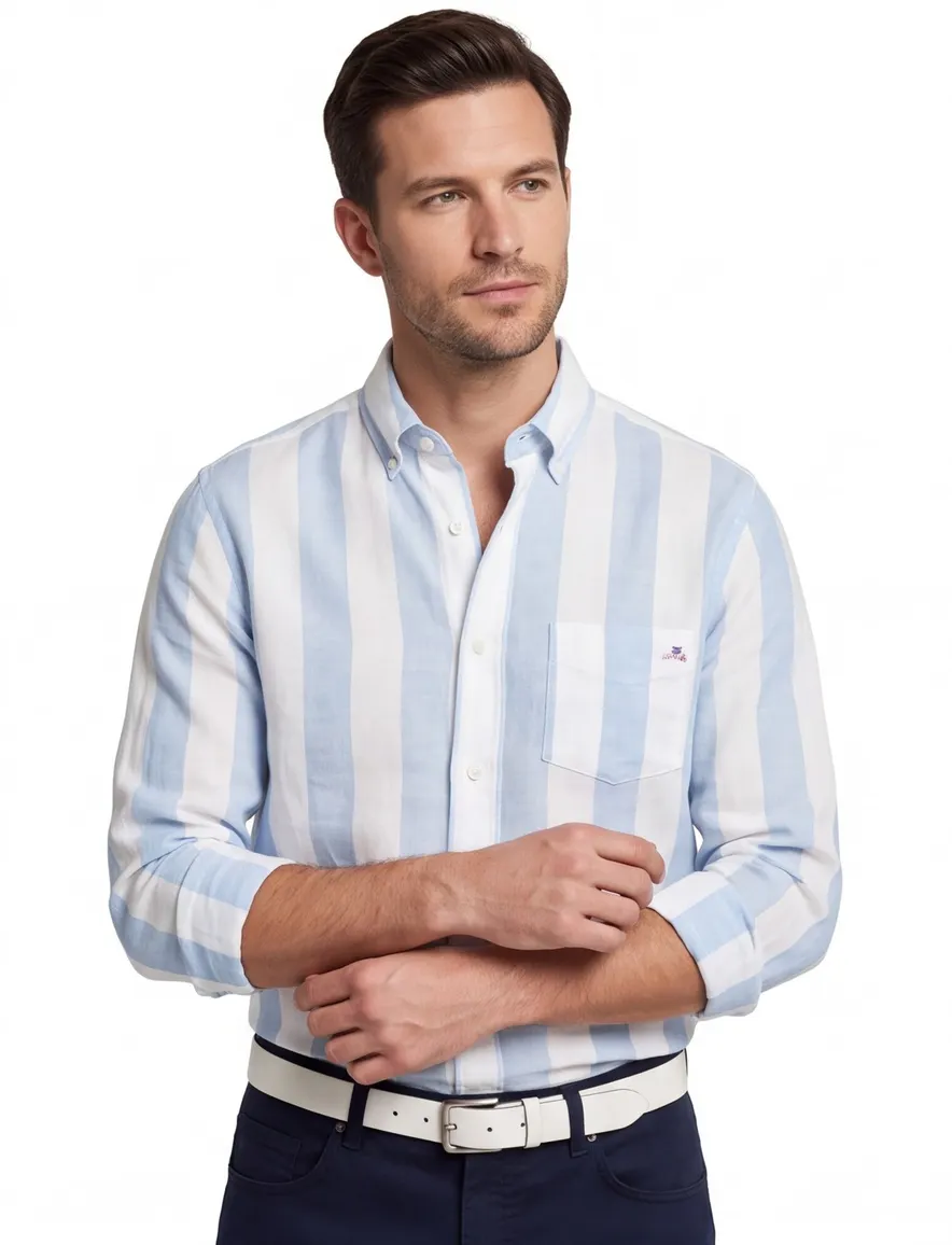 Gant overhemd lichtblauwe strepen button-down
