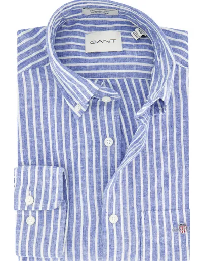 Gant Gant overhemd linnen blauw gestreept