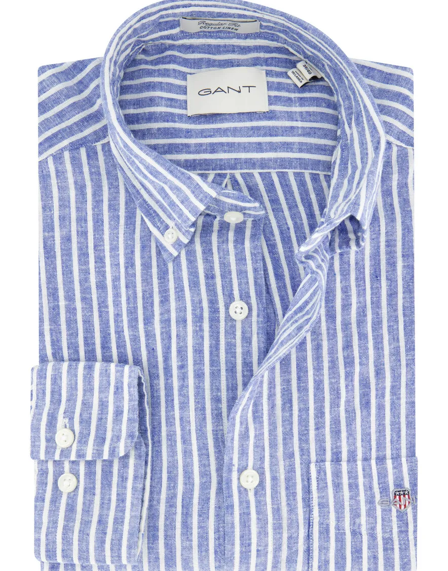 Gant overhemd linnen blauw gestreept
