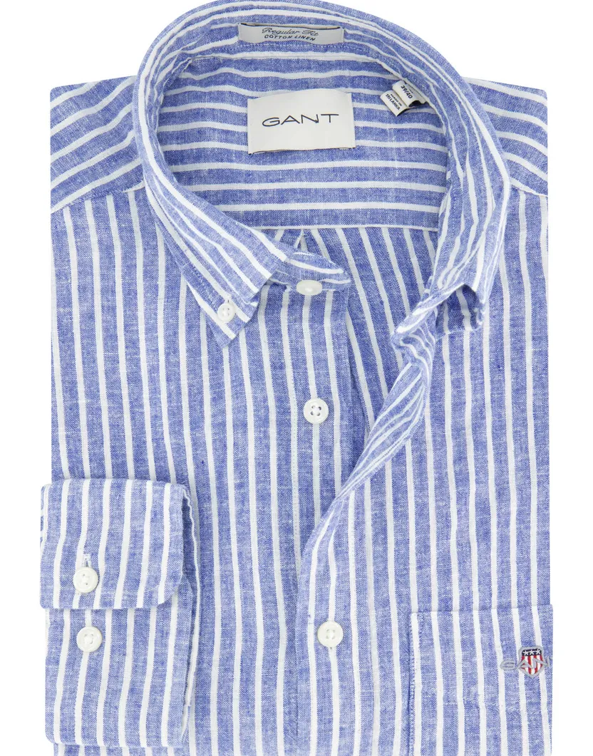 Gant overhemd linnen blauw lange mouw