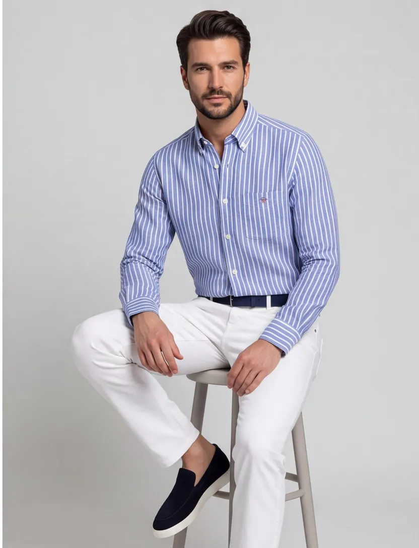 Gant overhemd linnen blauw lange mouw