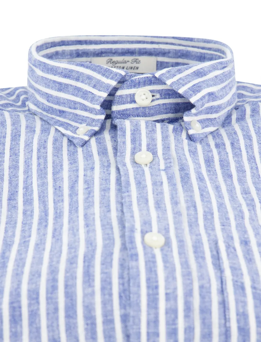 Gant overhemd linnen blauw gestreept